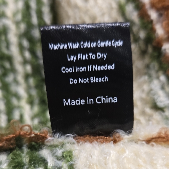 SW4 NWT POL Green and Brown Striped Sweater Round Neck Baloon Sleeve Sm Md Lg - Picture 10 of 10